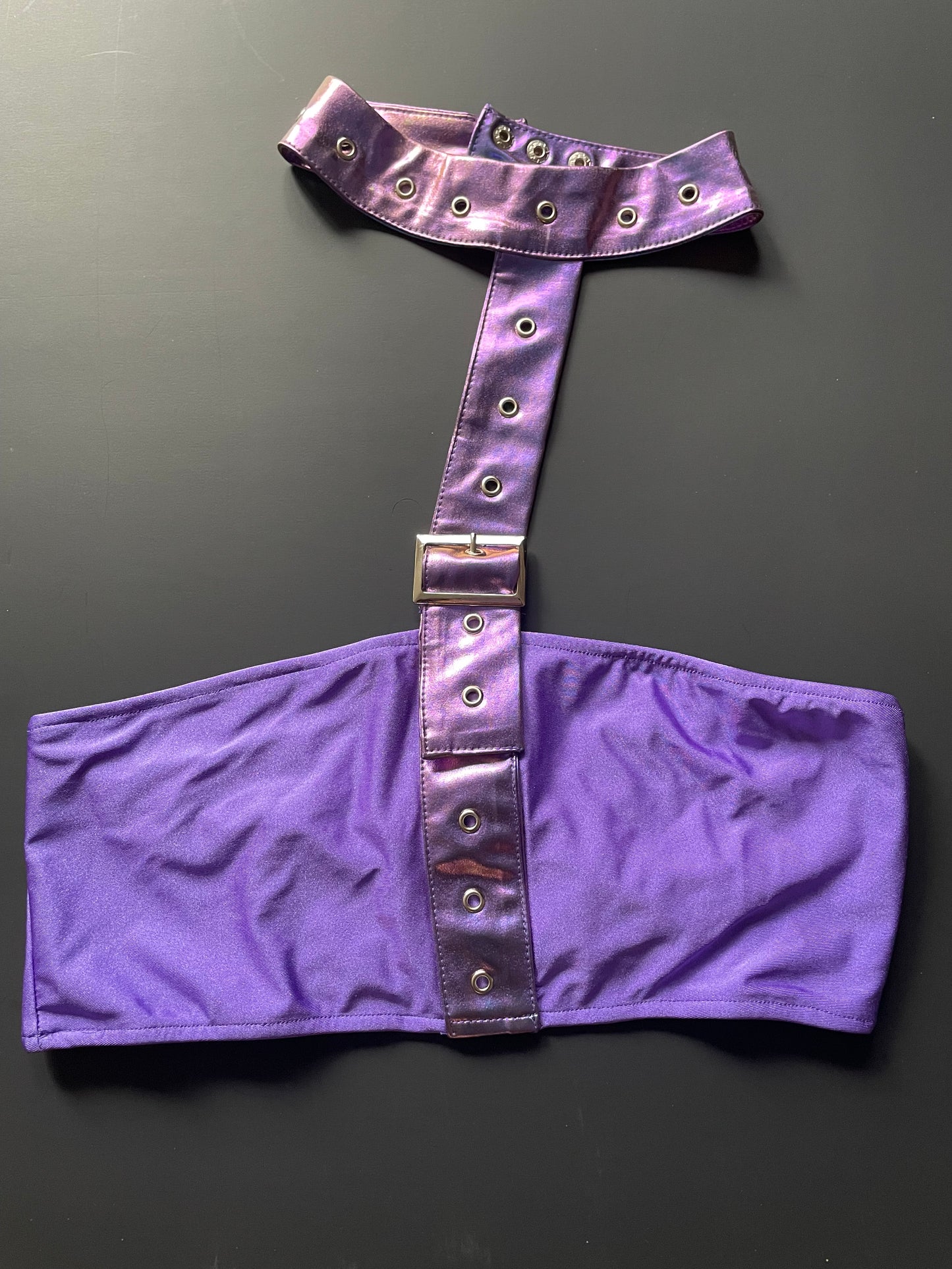 Purple Holographic Belt Top